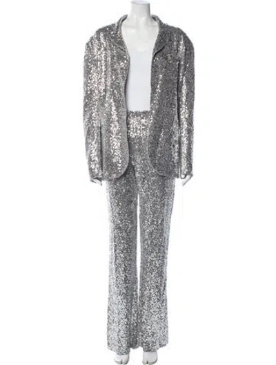Pre-owned Norma Kamali Sequin Pantsuit In Silver