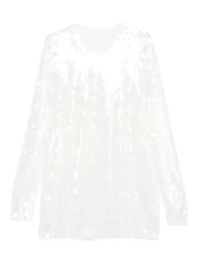 Norma Kamali Sequined Crew-neck Mini Dress In White