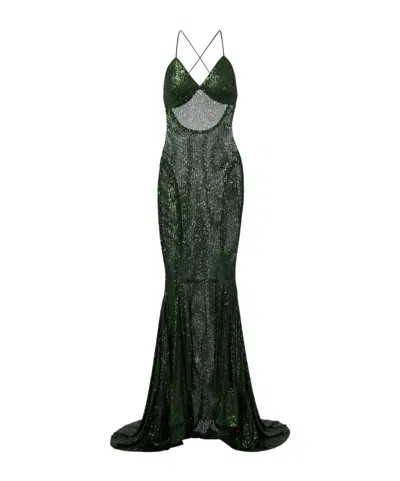 Norma Kamali Sequined Gown In Green