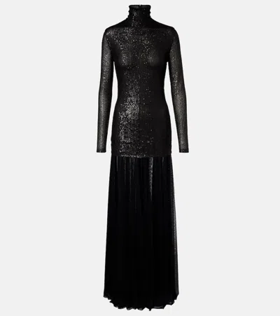 NORMA KAMALI SEQUINED MESH TURTLENECK GOWN