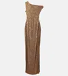 Norma Kamali Metallic One-shoulder Long Dress With Sequin Decorations In Tech Fabric Woman In Gold