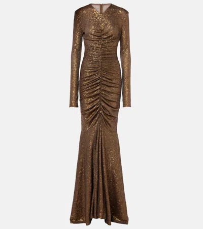Norma Kamali Shirred Fishtail Gown - Women's - Spandex/elastane/polyester In Gold