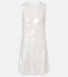 Norma Kamali Sequined Semi-sheer Mesh Minidress In White