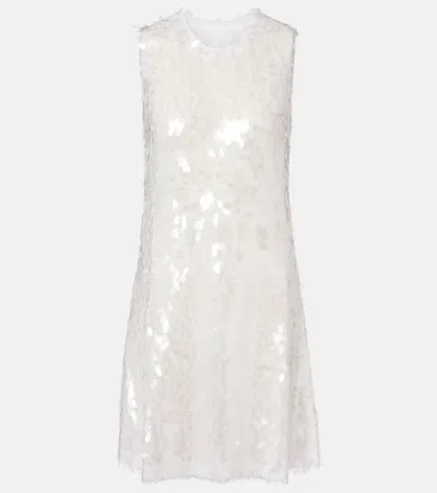 Norma Kamali Sequined Semi-sheer Mesh Minidress In White