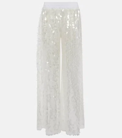 Norma Kamali Sequined Straight Trousers In White