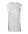Norma Kamali Crewneck Top Sequin Embellishment Sleeveless Textured Fabric In White