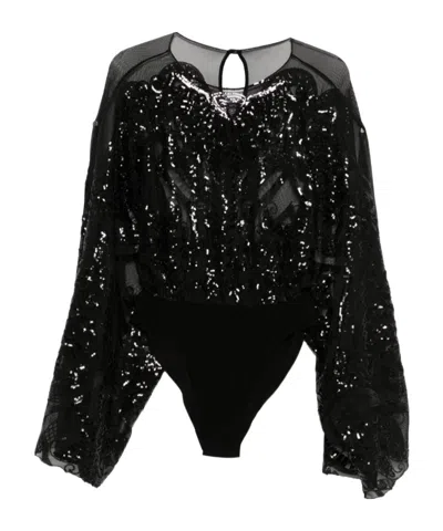 Norma Kamali Sequin-embellished Bodysuit In Black