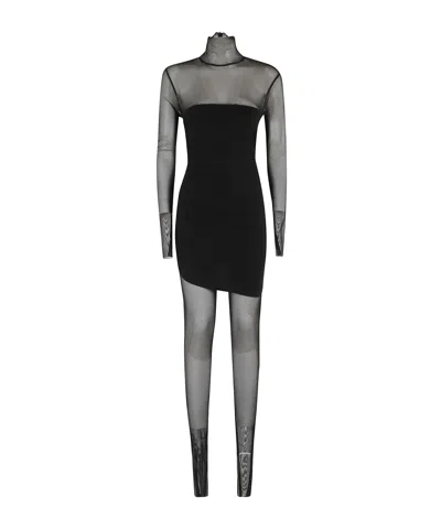 Norma Kamali Sheer Turtleneck Jumpsuit In Black