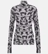 Norma Kamali Sheer Turtleneck Top In Black Leaf