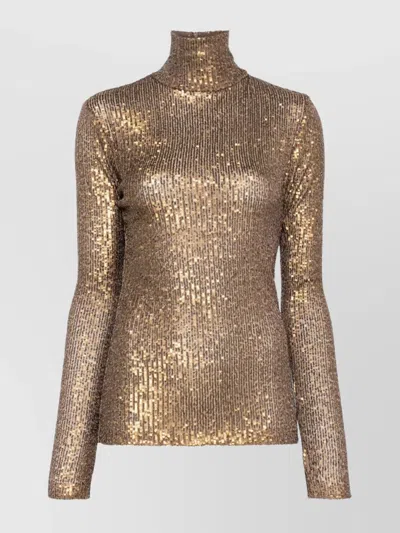 Norma Kamali Shimmering Sequin Turtleneck Top In Gray