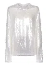 Norma Kamali Long Sleeve Sequined Blouse In White
