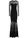 Norma Kamali Longsleeve V Neck Shirred Front Fishtail Gown In Black