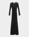 Norma Kamali Shirred Floral Lace Fishtail Gown In Black