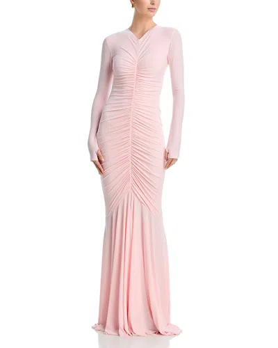 Norma Kamali Shirred Front Fishtail Gown In Pink