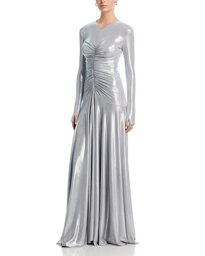 Norma Kamali Shirred Front Flared Gown In Silver
