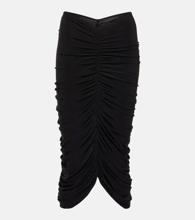 Norma Kamali Shirred High-rise Midi Skirt In Black