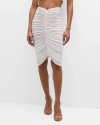 NORMA KAMALI SHIRRED KNEE-LENGTH PENCIL SKIRT