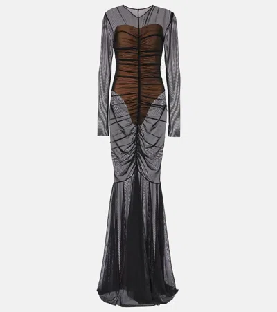 Norma Kamali Shirred Sheer Gown In Black