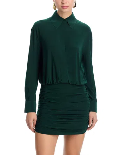 Norma Kamali Shirred Skirt Dress In Green