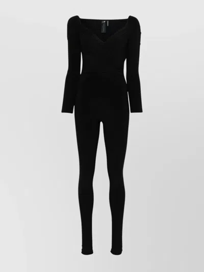 NORMA KAMALI SHIRRED SWEETHEART OFF-SHOULDER CATSUIT