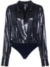 Norma Kamali Super Oversized Boyfriend Nk Shirt Bodysuit In Blue