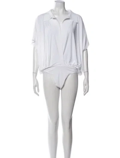 Pre-owned Norma Kamali Short Sleeve Bodysuit In White