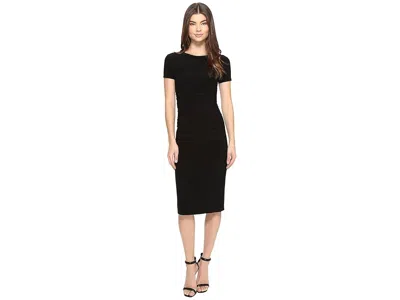 Norma Kamali Short Sleeve Crew Neck Shirred Waist Dress In Black
