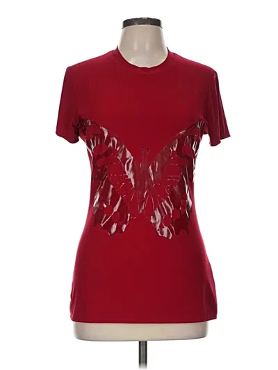 Pre-owned Norma Kamali Short Sleeve Top Red Keyhole Neckline Tops