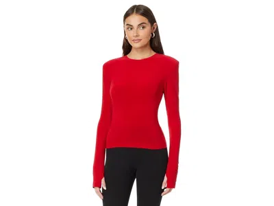 Norma Kamali Shoulder Pad Long Sleeve Crew Top In Red