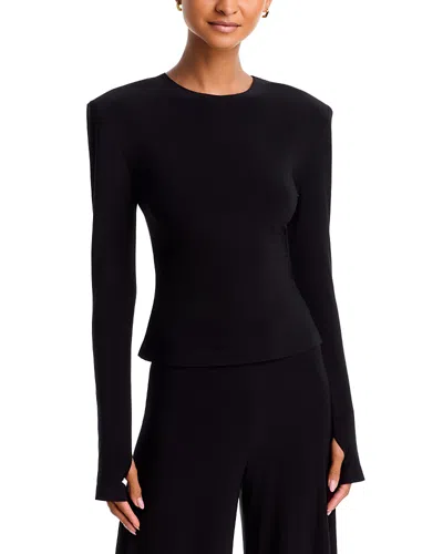 Norma Kamali Shoulder Pad Long Sleeve Crewneck Top In Black