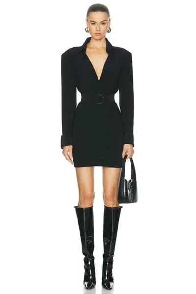 Norma Kamali Shoulder Pad Shirt Mini Dress In Black