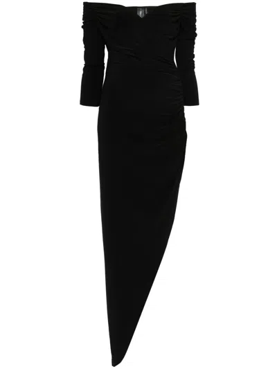 Norma Kamali Side-drape Off-shoulder Gown In Black