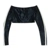 Norma Kamali Side Stripe Off Shoulder Black Crop Top In Black