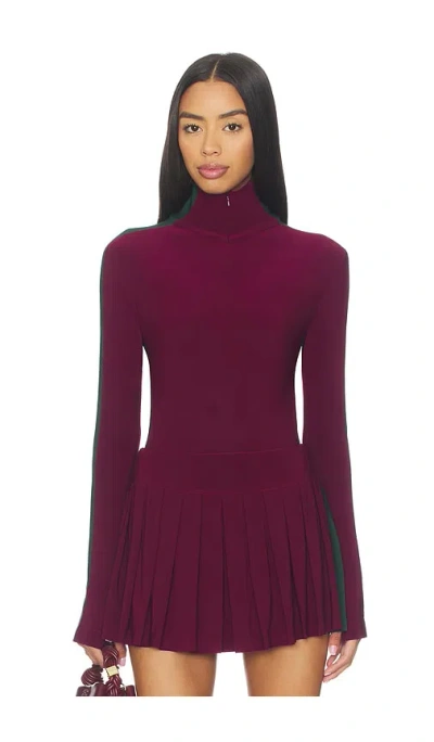 Norma Kamali Side Stripe Turtleneck Bodysuit In Purple