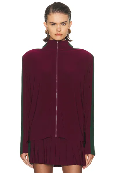 Norma Kamali Side Stripe Turtleneck Jacket In Burgundy