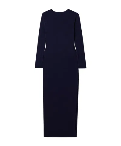 Norma Kamali Side-slit Crew-neck Gown In Blue