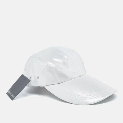 Norma Kamali Silver Lame Long Bill Baseball Cap One Size In White