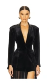 Norma Kamali Faux Leather-trimmed Velvet Jacket In Black