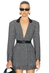Norma Kamali Single Breasted Boy Fit Riding Jacket In Large Houndstooth & Black