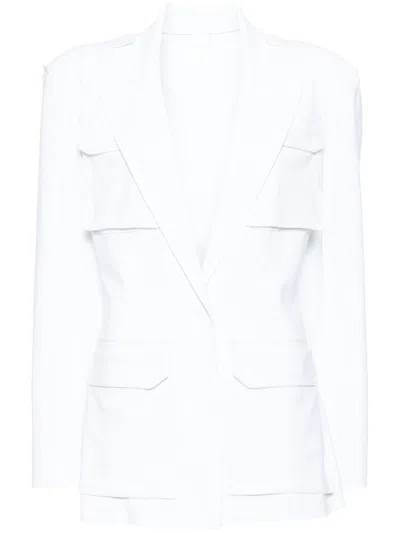 Norma Kamali Single Breasted Cargo Jacket In White
