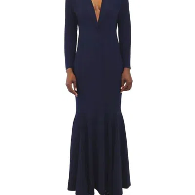 Norma Kamali Single Breasted Fishtail Gown In True Navy In Blue