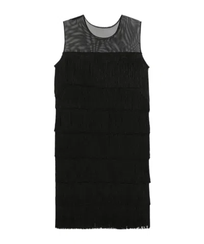 Norma Kamali Sleeveless All Over Fringe Dress In Black  