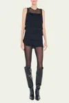 Norma Kamali Sleeveless All Over Fringe Pickle Dress In Black In Green
