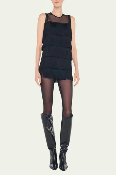 Norma Kamali Sleeveless All Over Fringe Pickle Dress In Black In Green