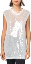 Norma Kamali Crewneck Top Sequin Embellishment Sleeveless Textured Fabric In White