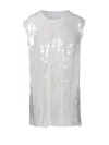 Norma Kamali Crewneck Top Sequin Embellishment Sleeveless Textured Fabric In White