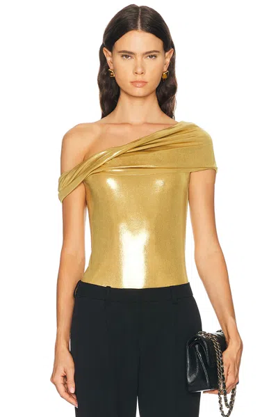 Norma Kamali Sleeveless Cowl Neck Bodysuit In Gold