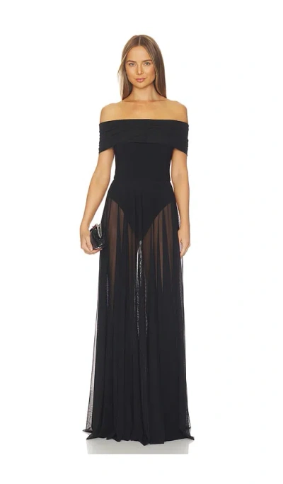 Norma Kamali Sleeveless Cowl Neck Combo Flared Gown In Black