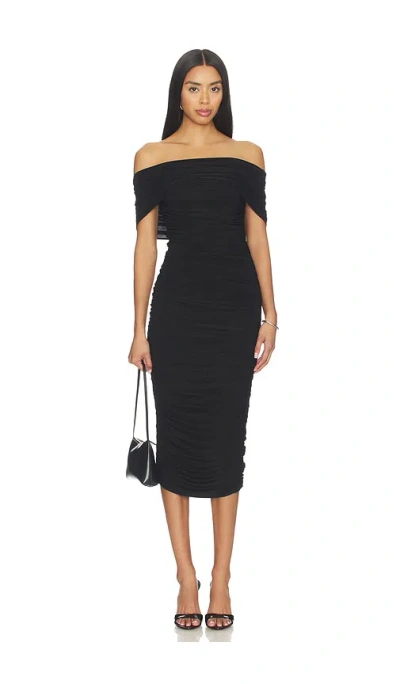 Norma Kamali Sleeveless Cowl Neck Side Shirred Dress Below Knee In Black