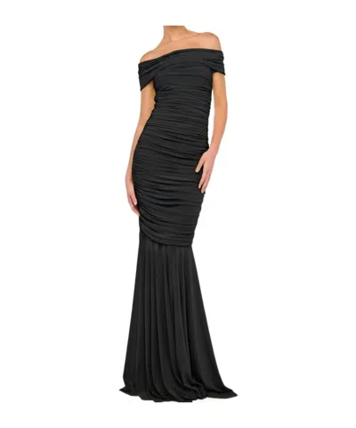 Norma Kamali Sleeveless Cowl Neck Side Shirred Fishtail Gown In Black
